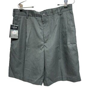 Izod Golf Performance Shorts Size 34 Black Gray Plaid Cool FX Pocket Fast Drying